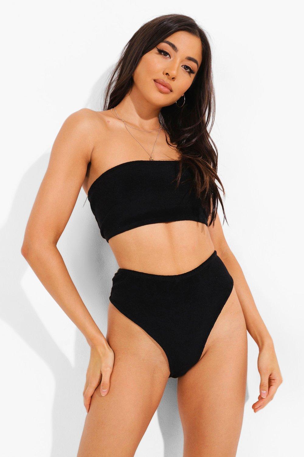 Womens Towelling Mix & Match High Waist Bikini Brief - Black - 8, Black