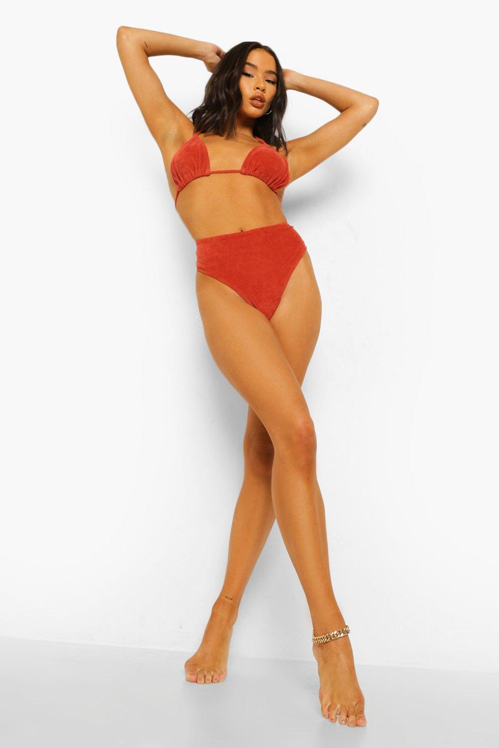 Womens Towelling Mix & Match High Waist Bikini Brief - Orange - 10, Orange
