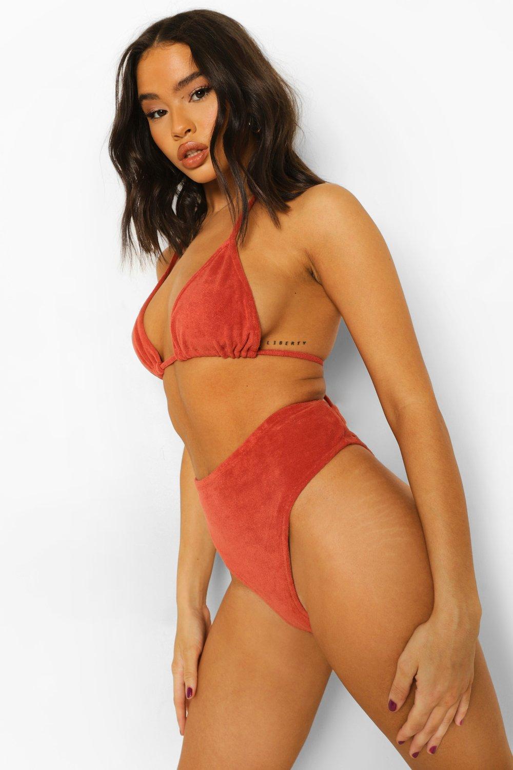 Womens Towelling Mix & Match Triangle Bikini Top - Orange - 6, Orange