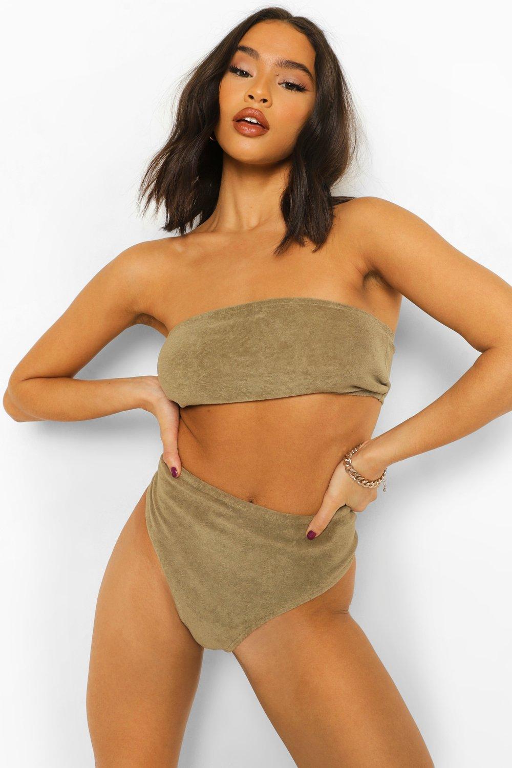 Womens Towelling Mix & Match Bandeau Bikini Top - Green - 14, Green