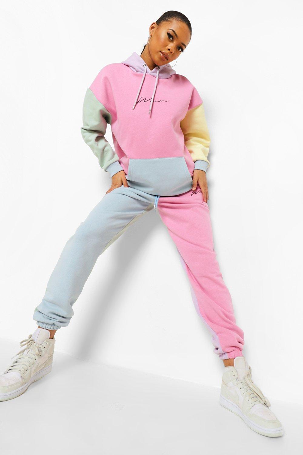 Womens Woman Embroidered Pastel Colour Block Joggers - Multi - Xs, Multi