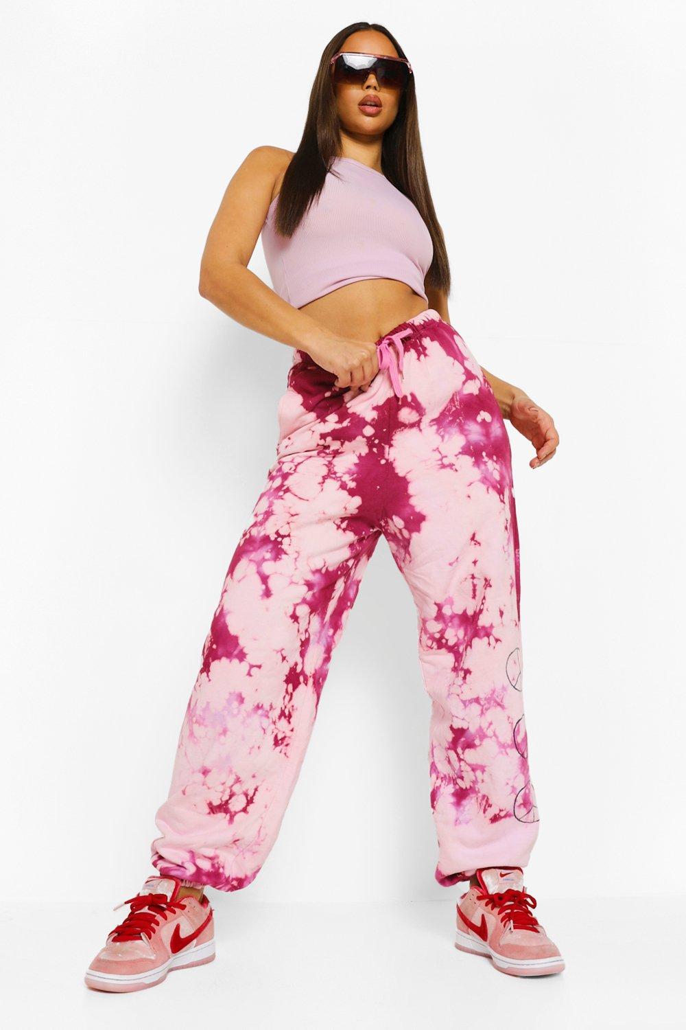 Womens Official Flame Print Tie Dye Jogger - Pink - Xs, Pink