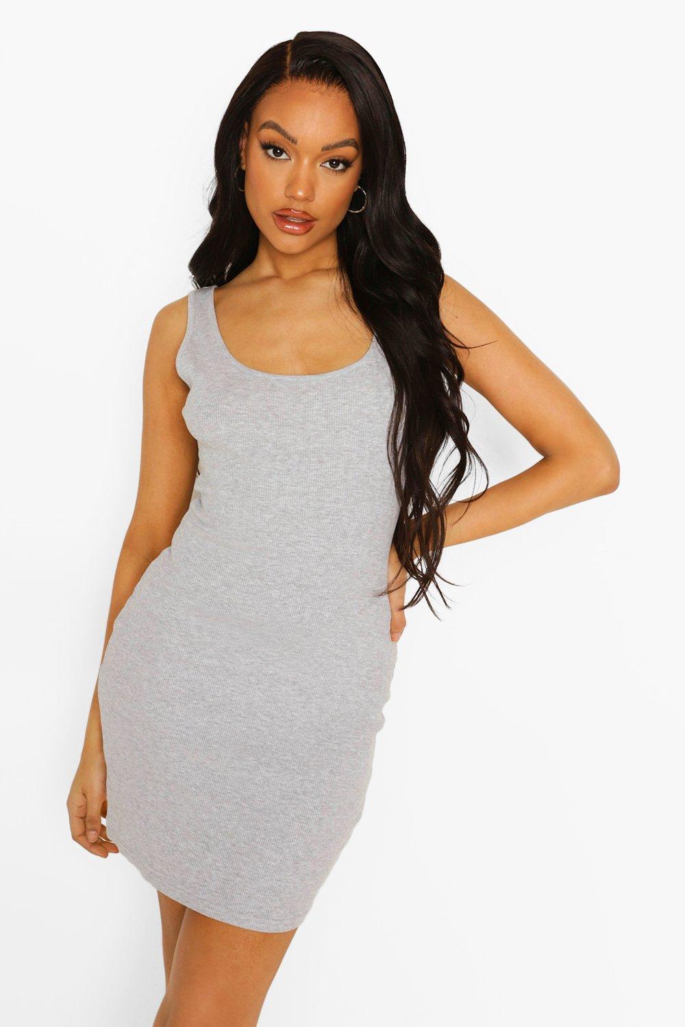 Boohoo Geribbelde Bodycon Mini Jurk, Grey Marl