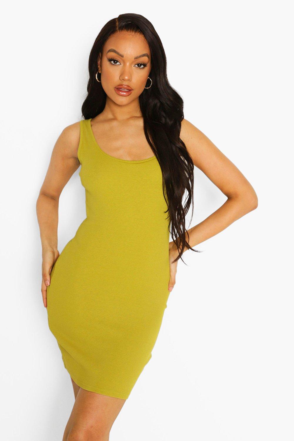 Boohoo Geribbelde Bodycon Mini Jurk, Olive