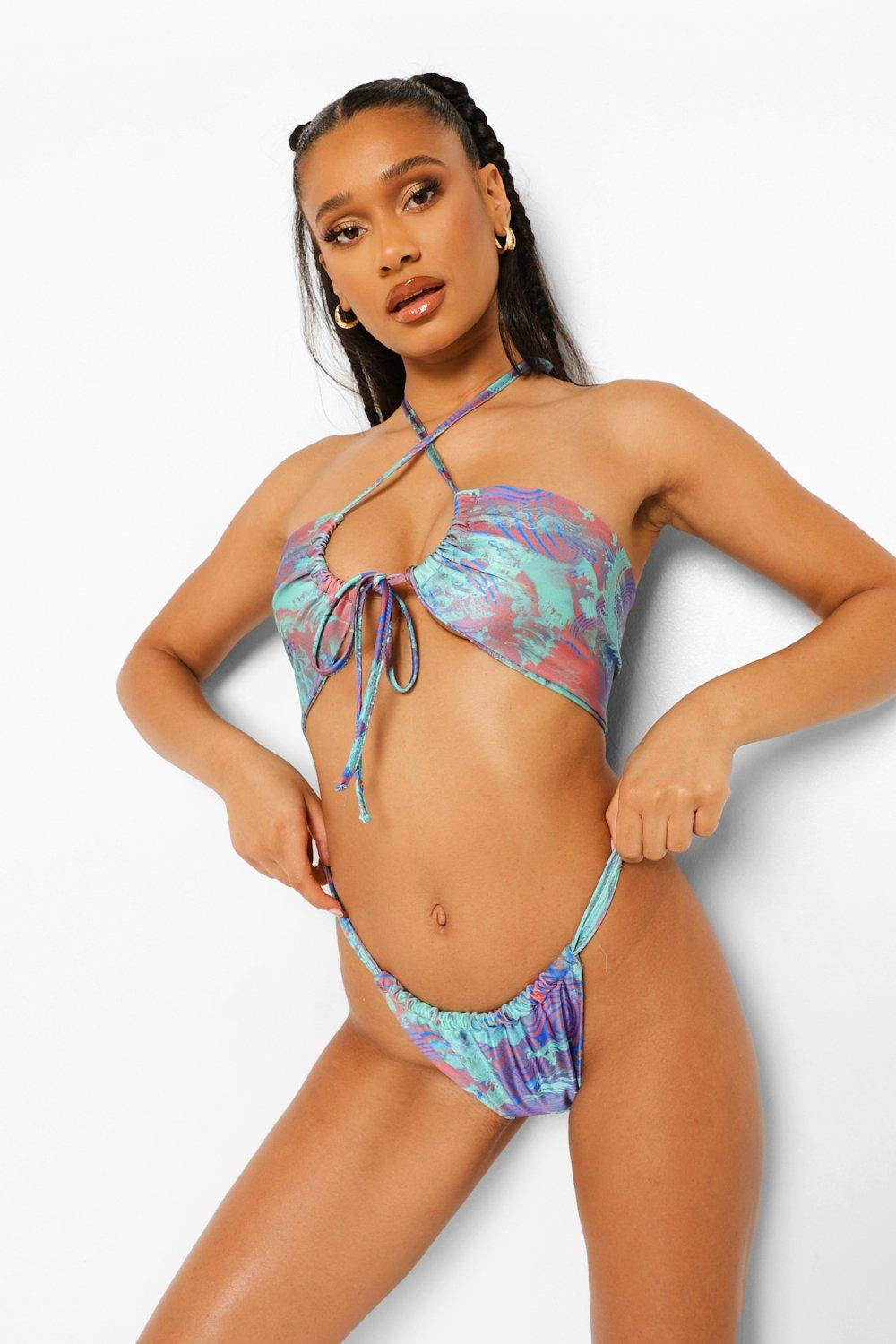 Womens Solar Print Double Side Strap Bikini Brief - Blue - 12, Blue