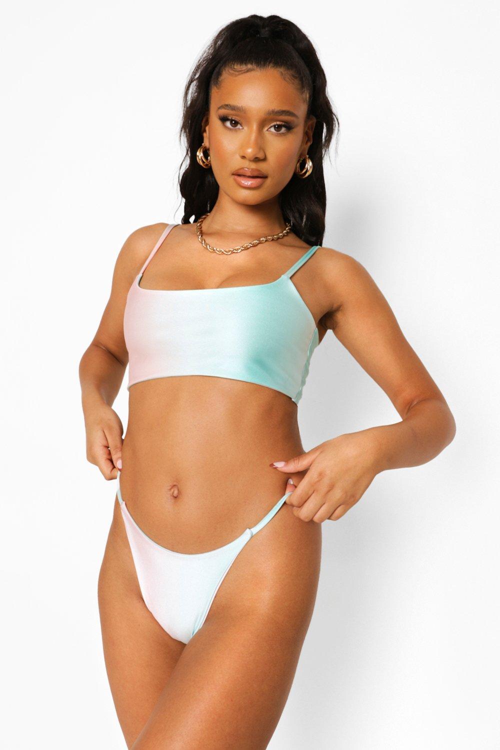 Womens Pastel Ombre Strappy Scoop Bikini Top - Pink - 8, Pink