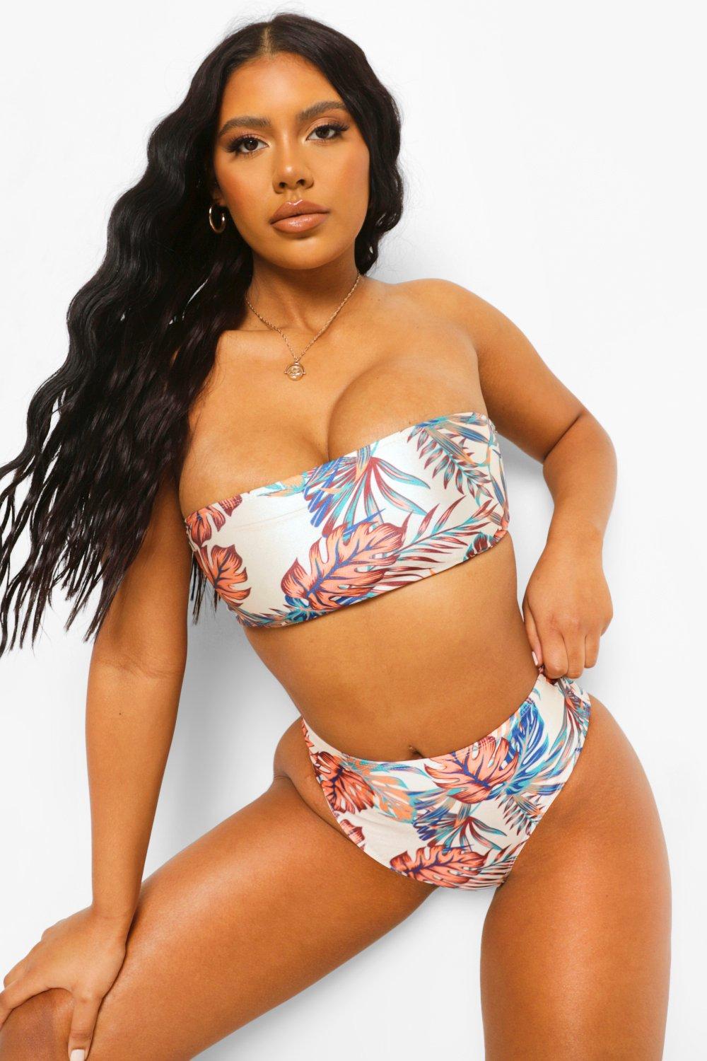 Womens Tropical Bandeau Bikini Top - White - 6, White