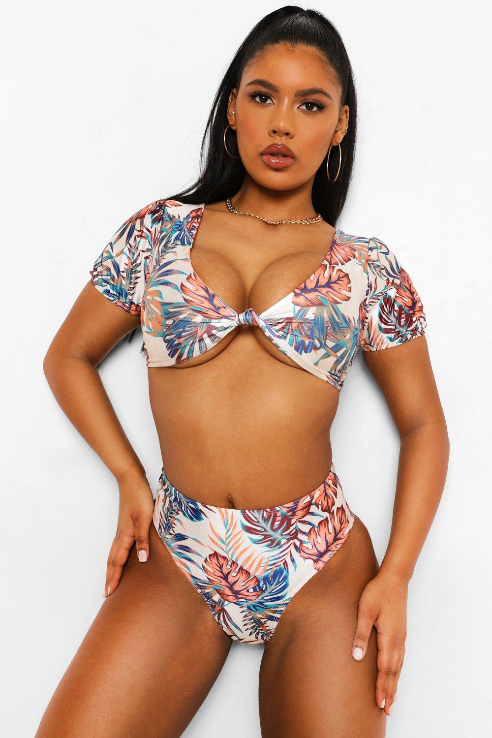 Womens Tropical High Leg Bikini Brief - White - 10, White