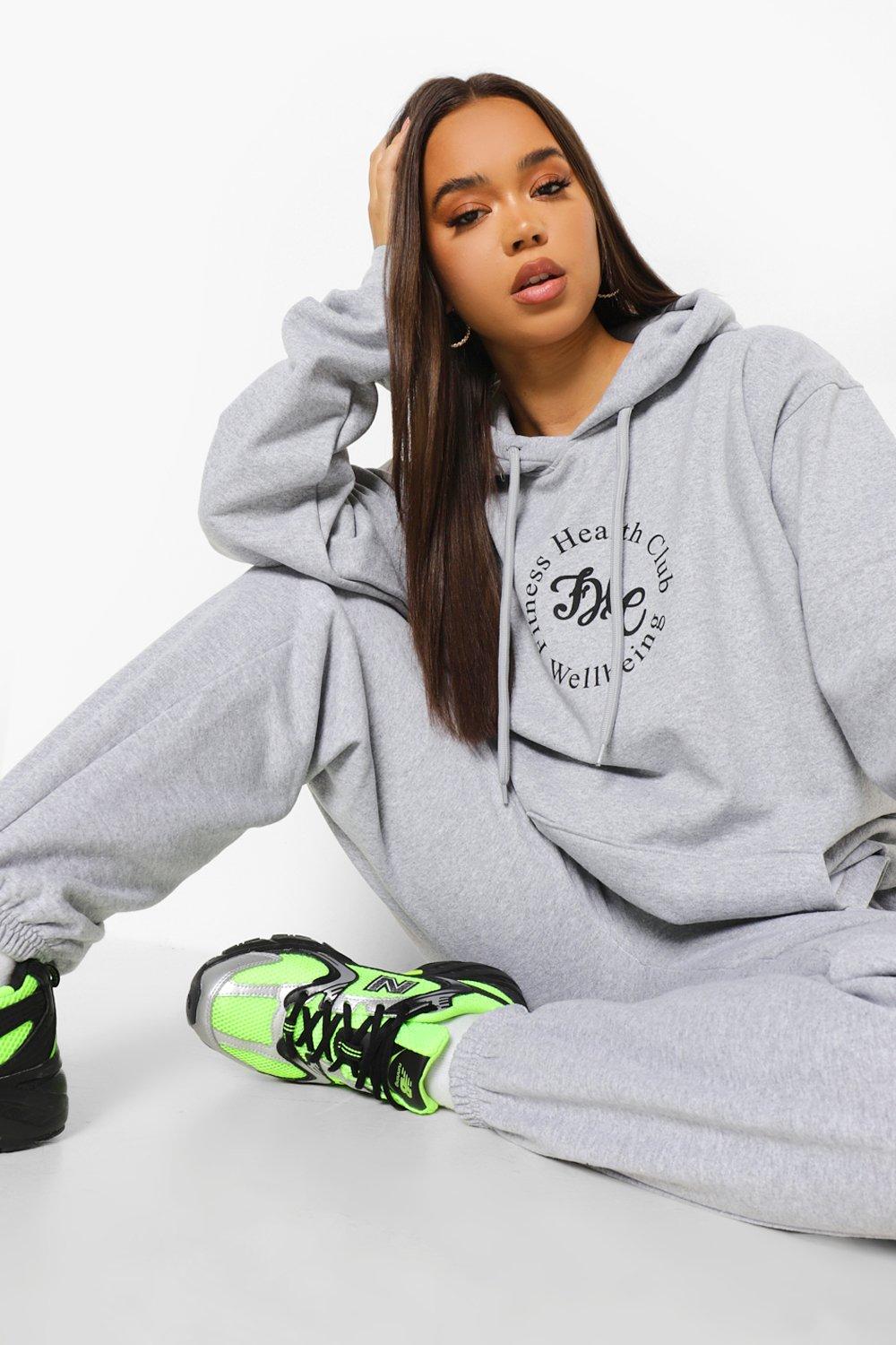 Womens Fitness Health Club Hooded Tracksuit - Grey - L, Grey
