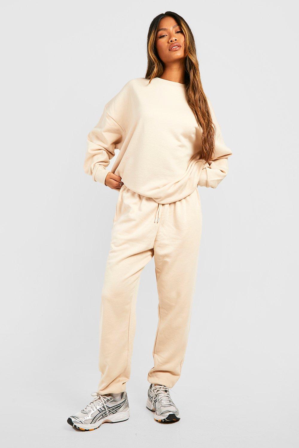 Womens Basic Oversized Cuffed Joggers - Beige - S, Beige