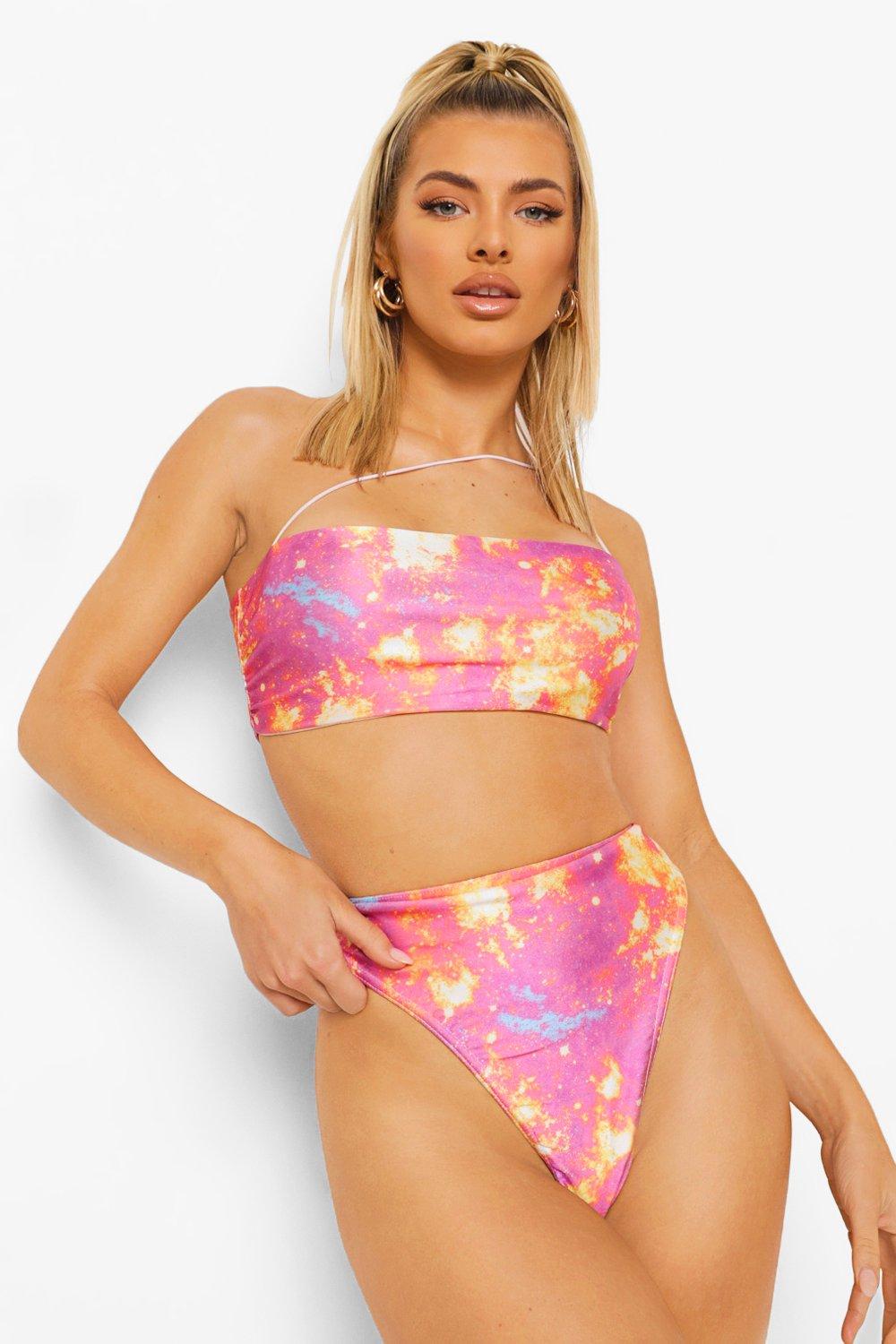 Womens Star Galaxy Print High Waist Bikini Brief - Pink - 12, Pink