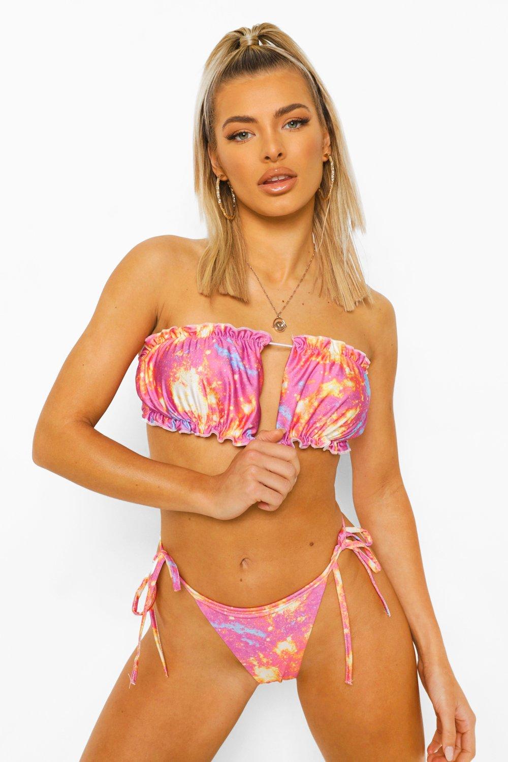 Womens Star Galaxy Ruched Bandeau Bikini Top - Pink - 12, Pink