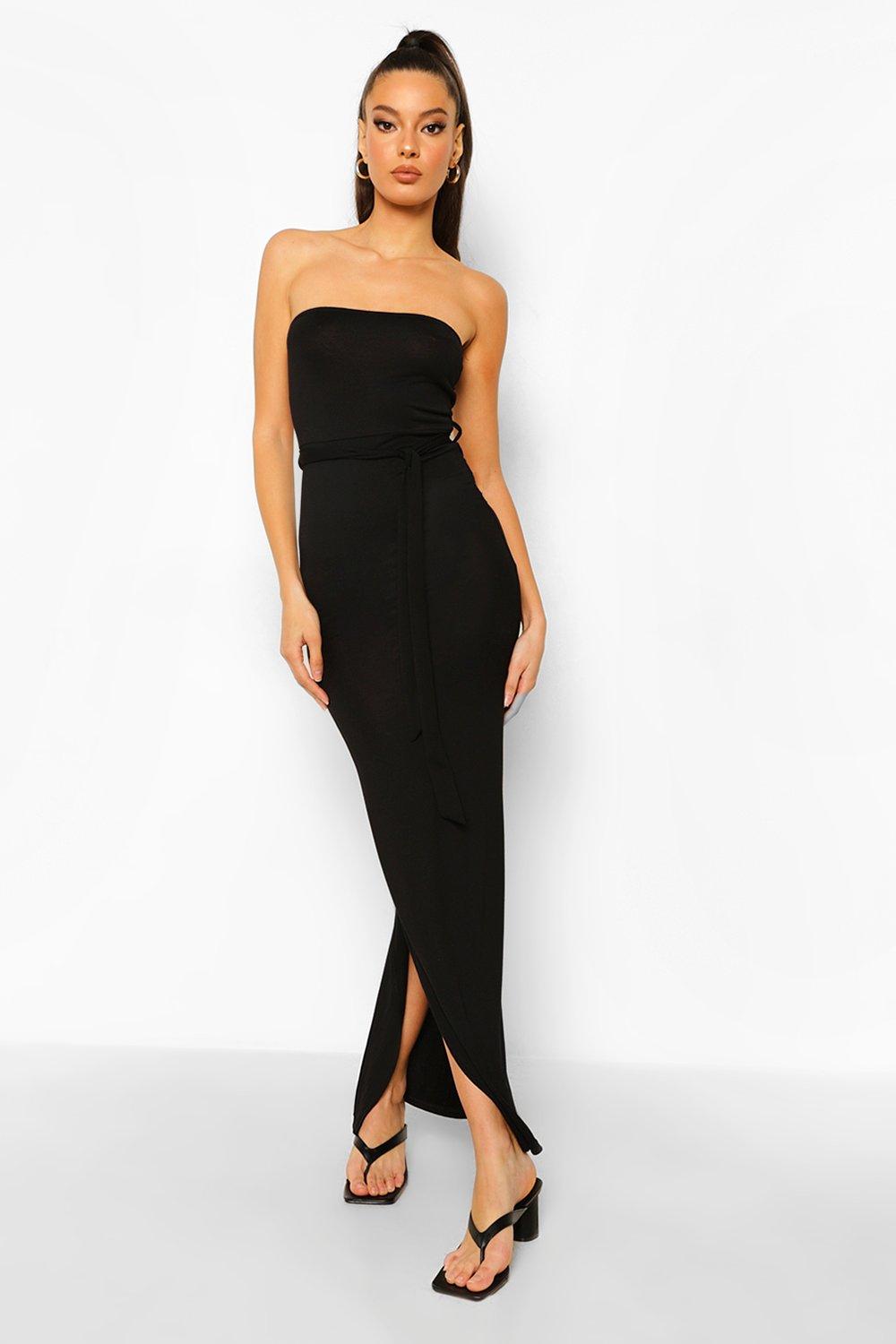 Boohoo Strapless Maxi Jurk Met Ceintuur, Black