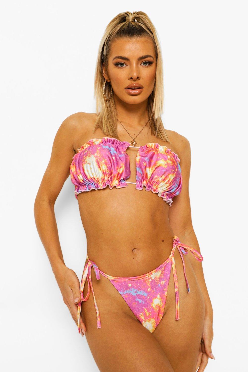 Womens Star Galaxy Tie Side Bikini Brief - Pink - 10, Pink