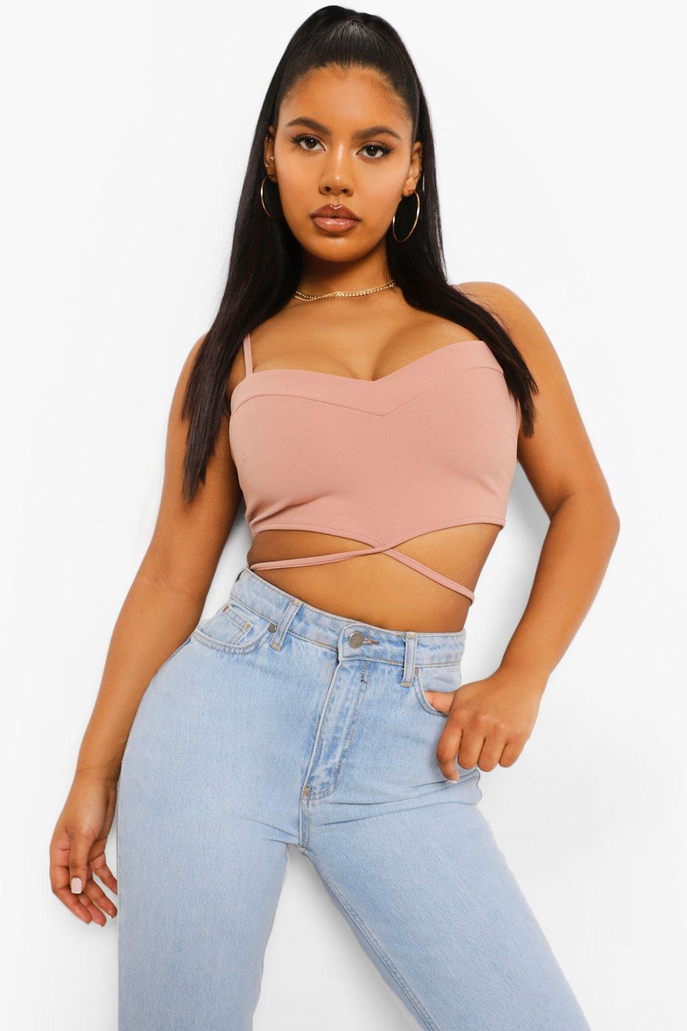 Boohoo Crêpe Wikkel Bralette Met Uitsnijding, Blush