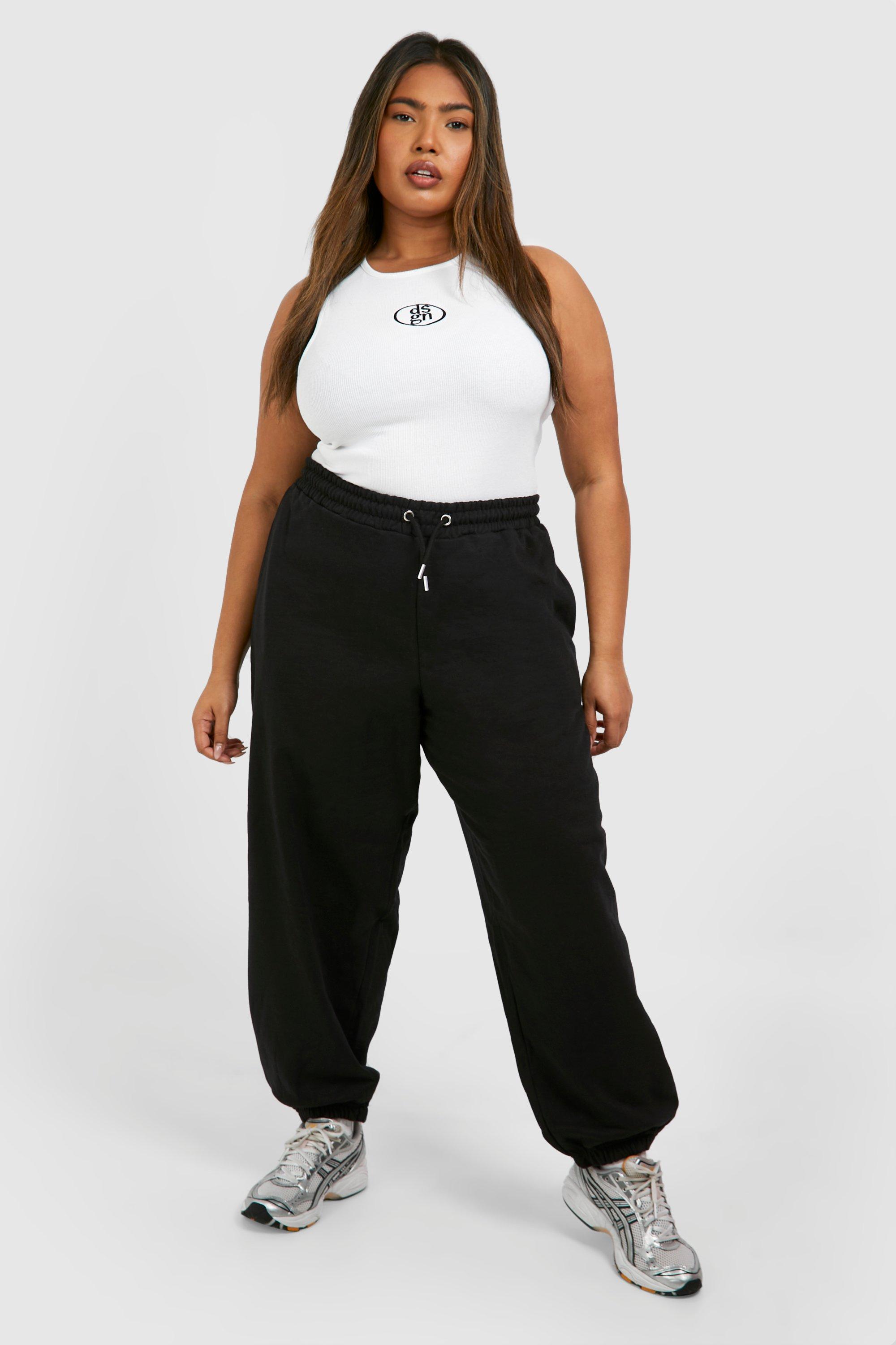 Womens Plus Basic Cuffed Hem Joggers - Black - 18, Black