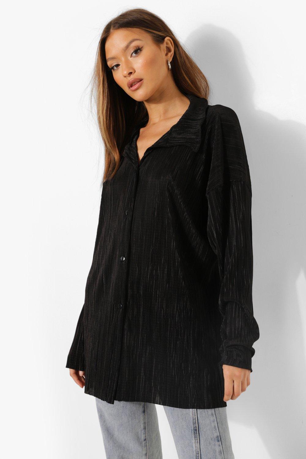 Chemise Coupe Décontractée Oversize Plissée - Noir - 44, Noir