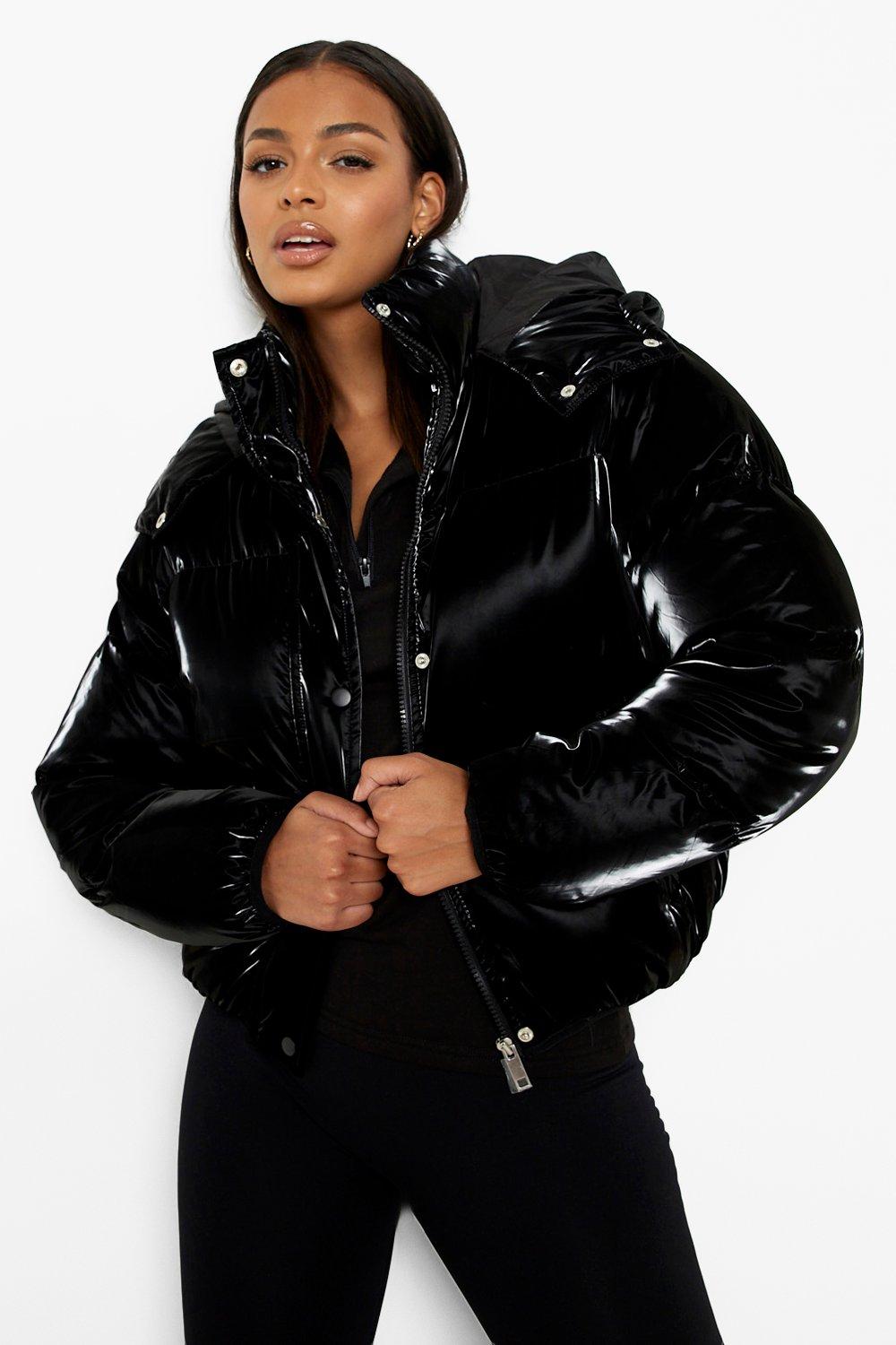 black velvet puffer jacket women's