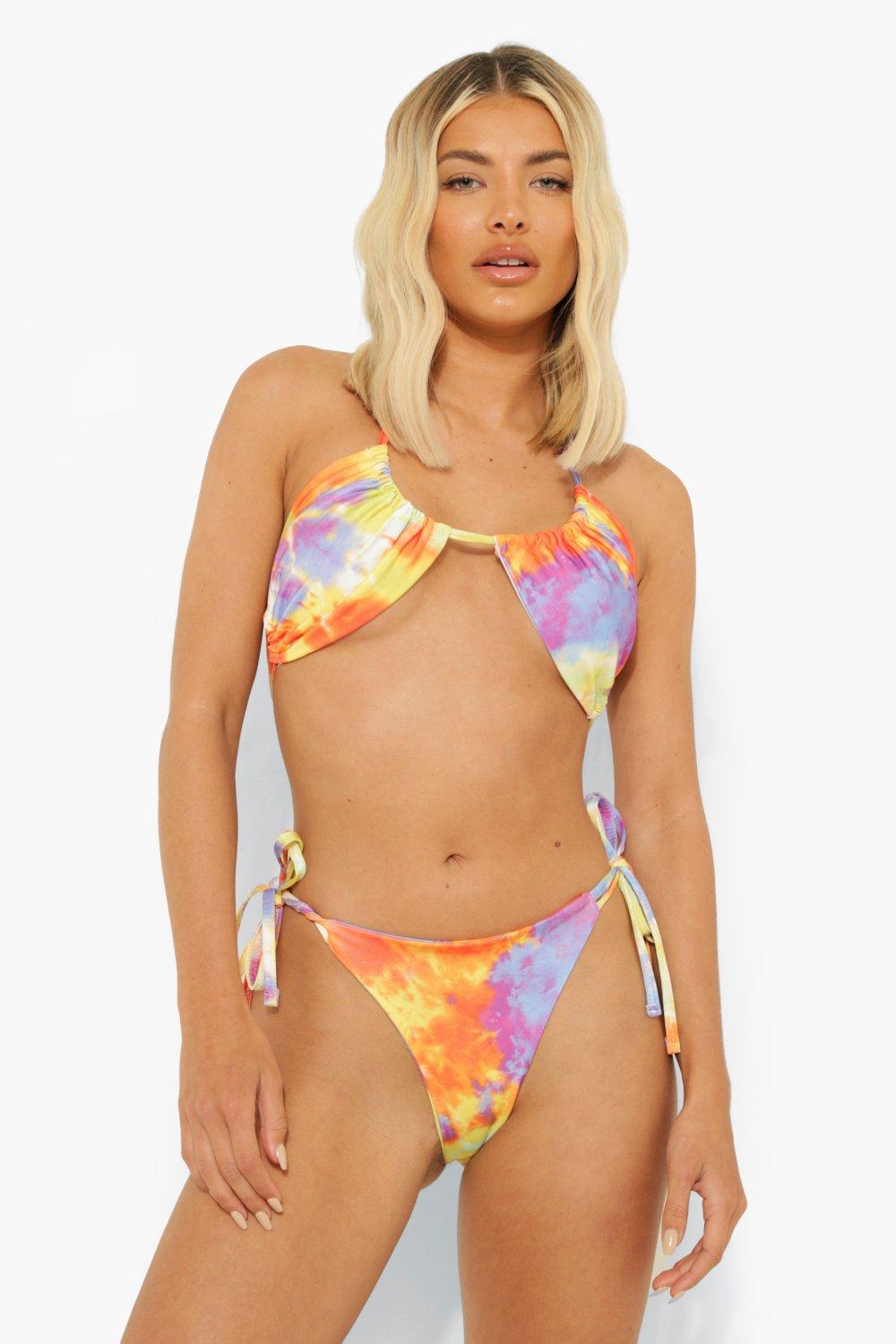 Womens Tie Dye Cut Out Bikini Brief - Multi - 12, Multi