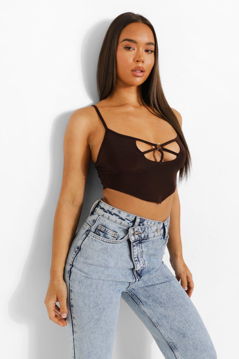 Boohoo Crop Top Met Uitsnijding En Bandjes, Chocolate