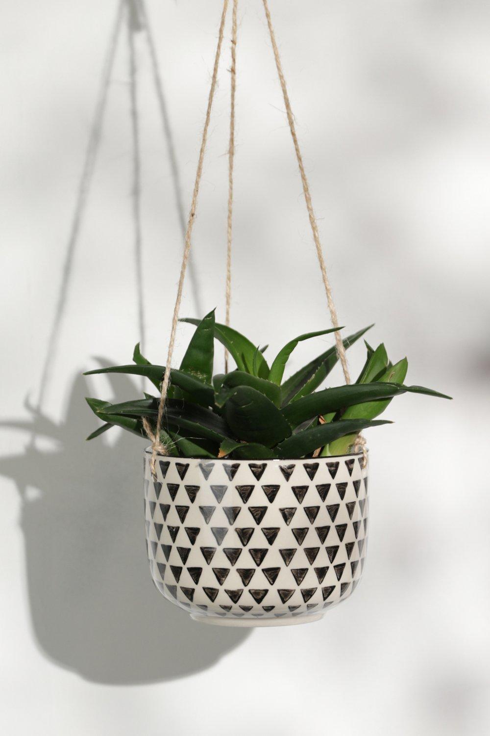 Pot À Plantes À Accrocher Motif Géométrique Noir Et Blanc - One Size, Noir