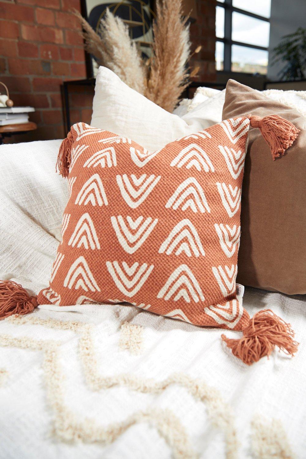 Coussin Décoratif Imprimé Triangle - Orange Terracotta - One Size, Orange Terracotta