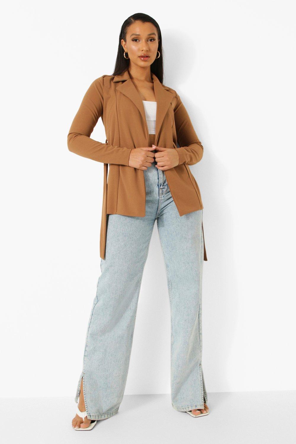 Boohoo Kameelkleurige Slim Fit Blazer Met Ceintuur, Camel