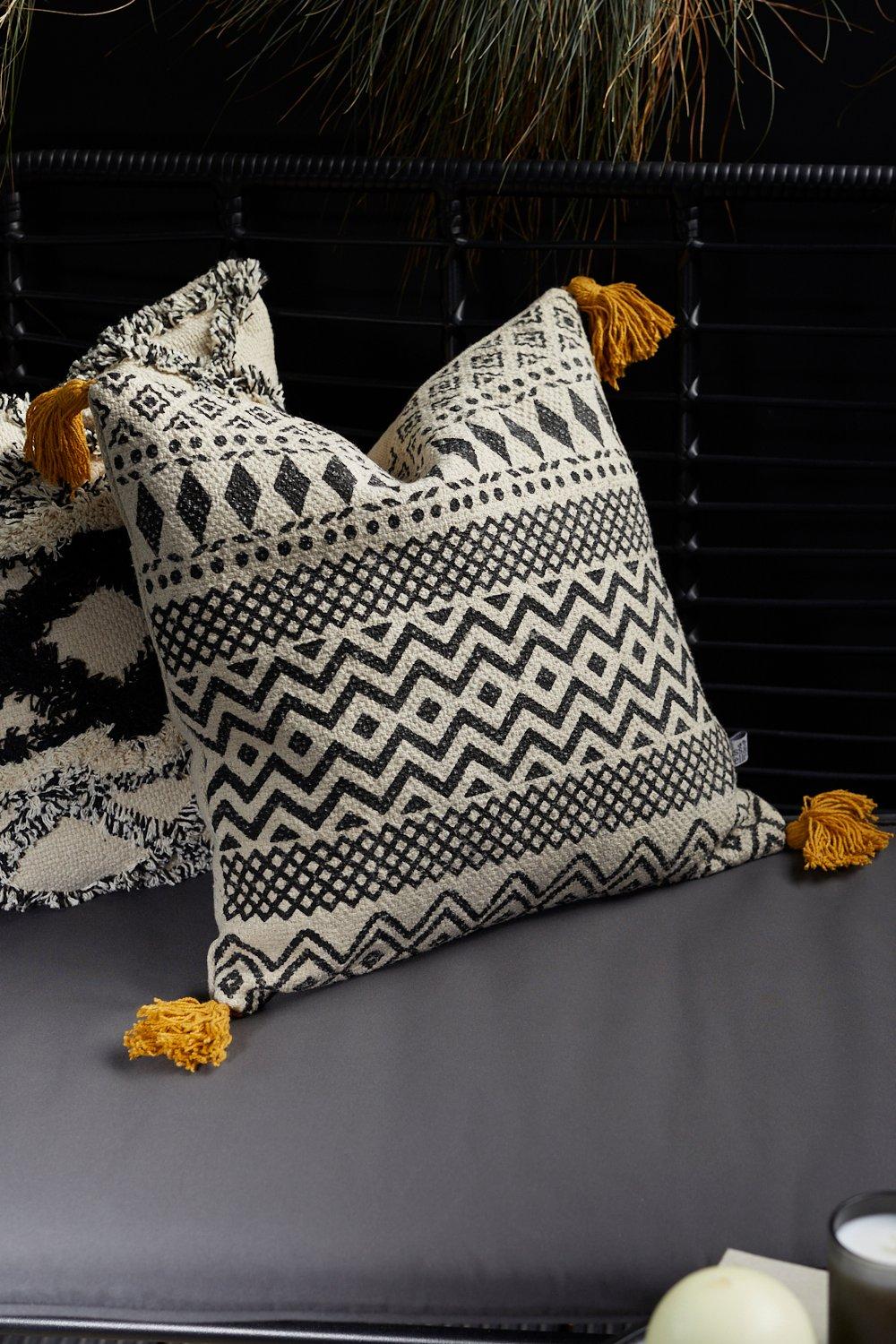 Coussin Style Bohème Scandi À Imprimé Géométrique - Noir - One Size, Noir