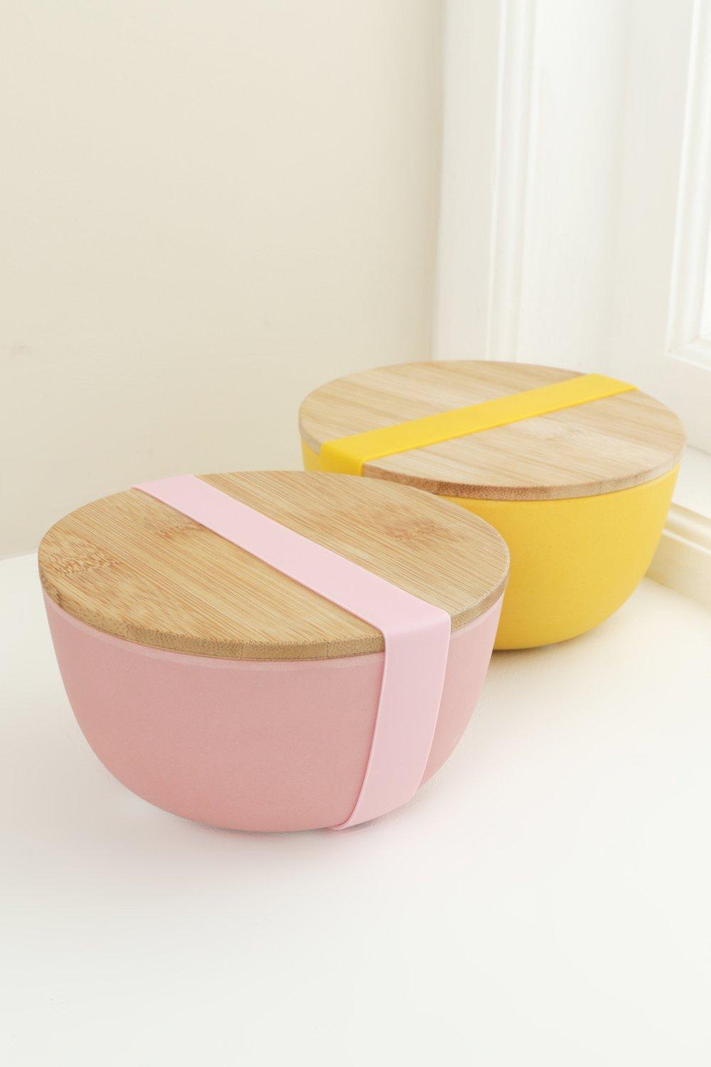 Bol En Bambou Avec Couvercle - Rose - Taille Unique, Rose