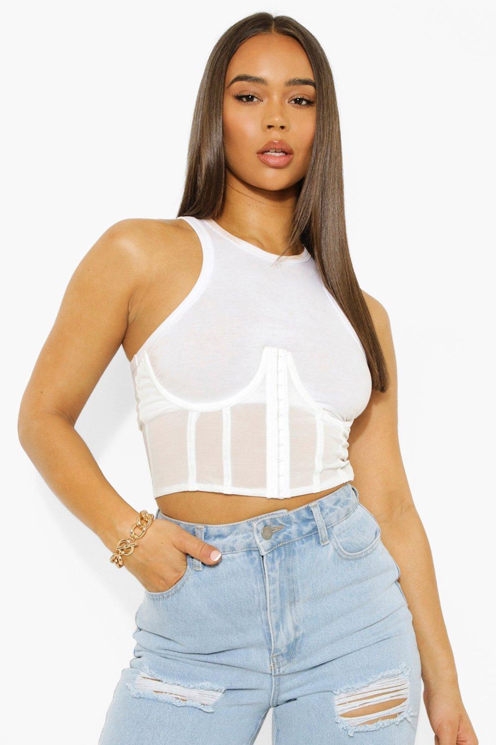 Top Corset Sous La Poitrine En Tulle - Blanc - 38, Blanc