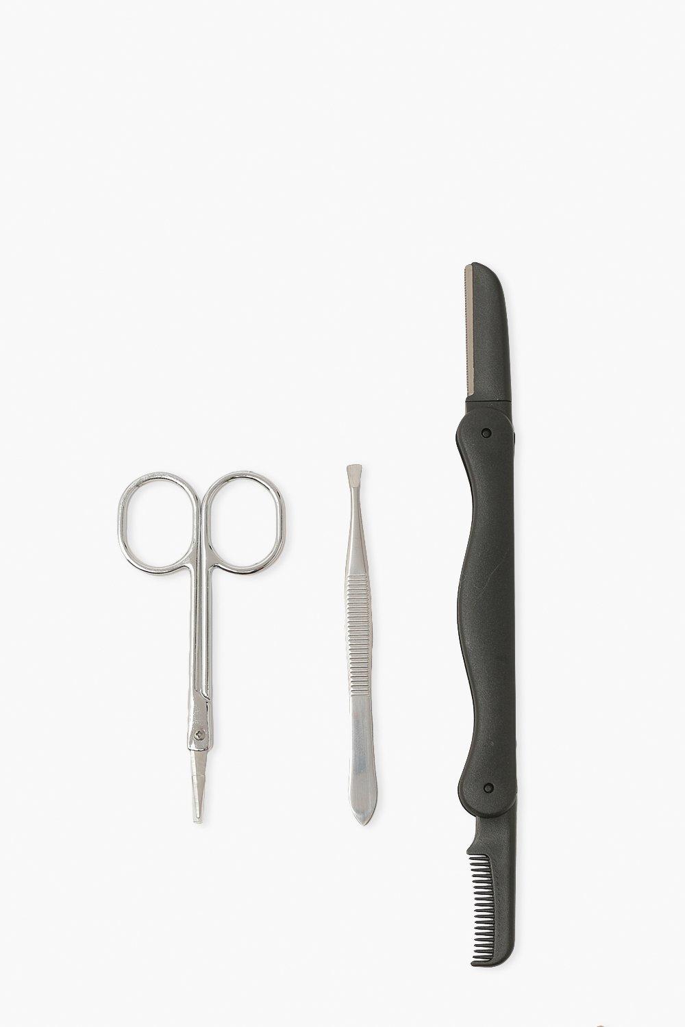 Kit Sourcils Avec Pince À Épiler Et Ciseaux - Noir - One Size, Noir
