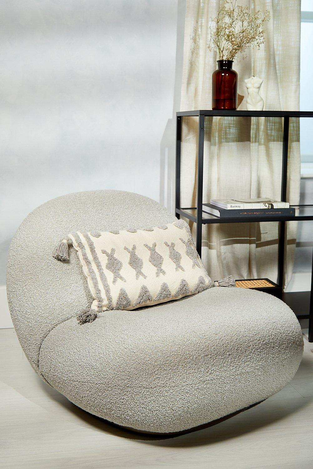 Coussin Décoratif À Pampilles Imprimé Aztèque - Gris - One Size, Gris