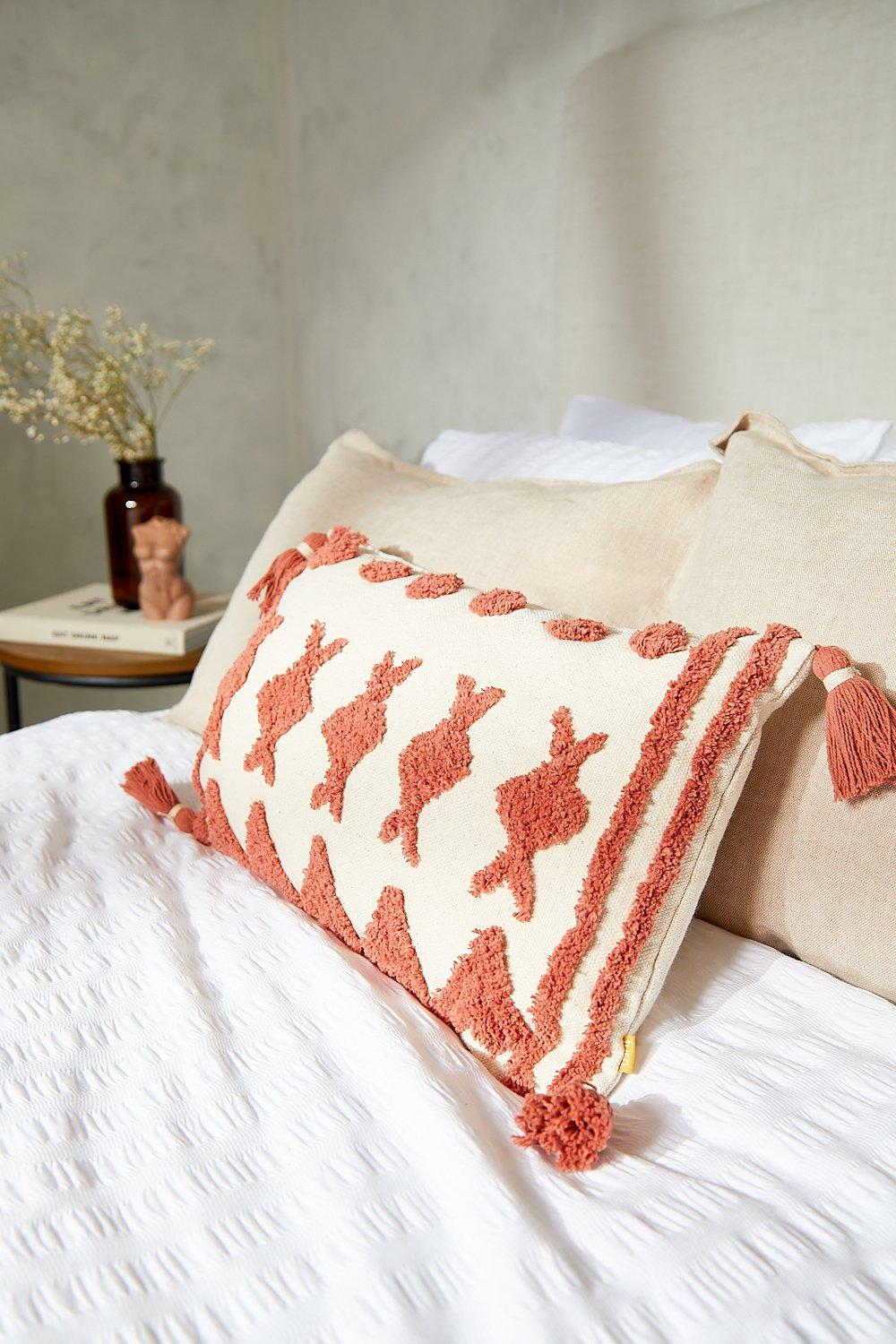 Coussin Décoratif À Pampilles Imprimé Aztèque - Orange Rouille - One Size, Orange Rouille