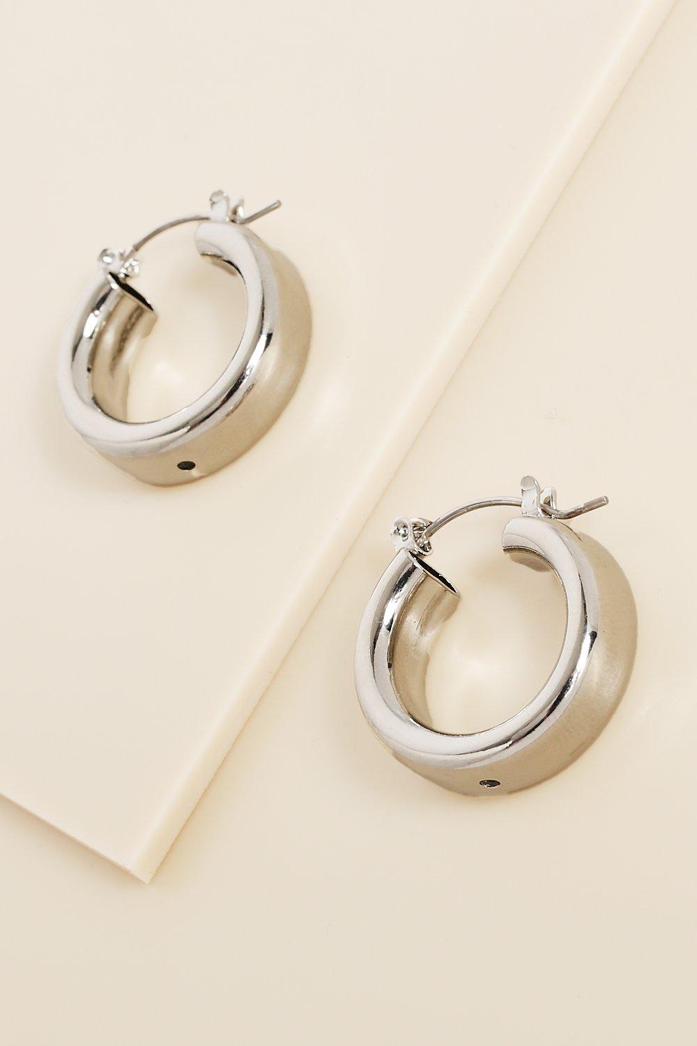 Womens Mini Chunky Hoop Earrings - Grey - One Size, Grey