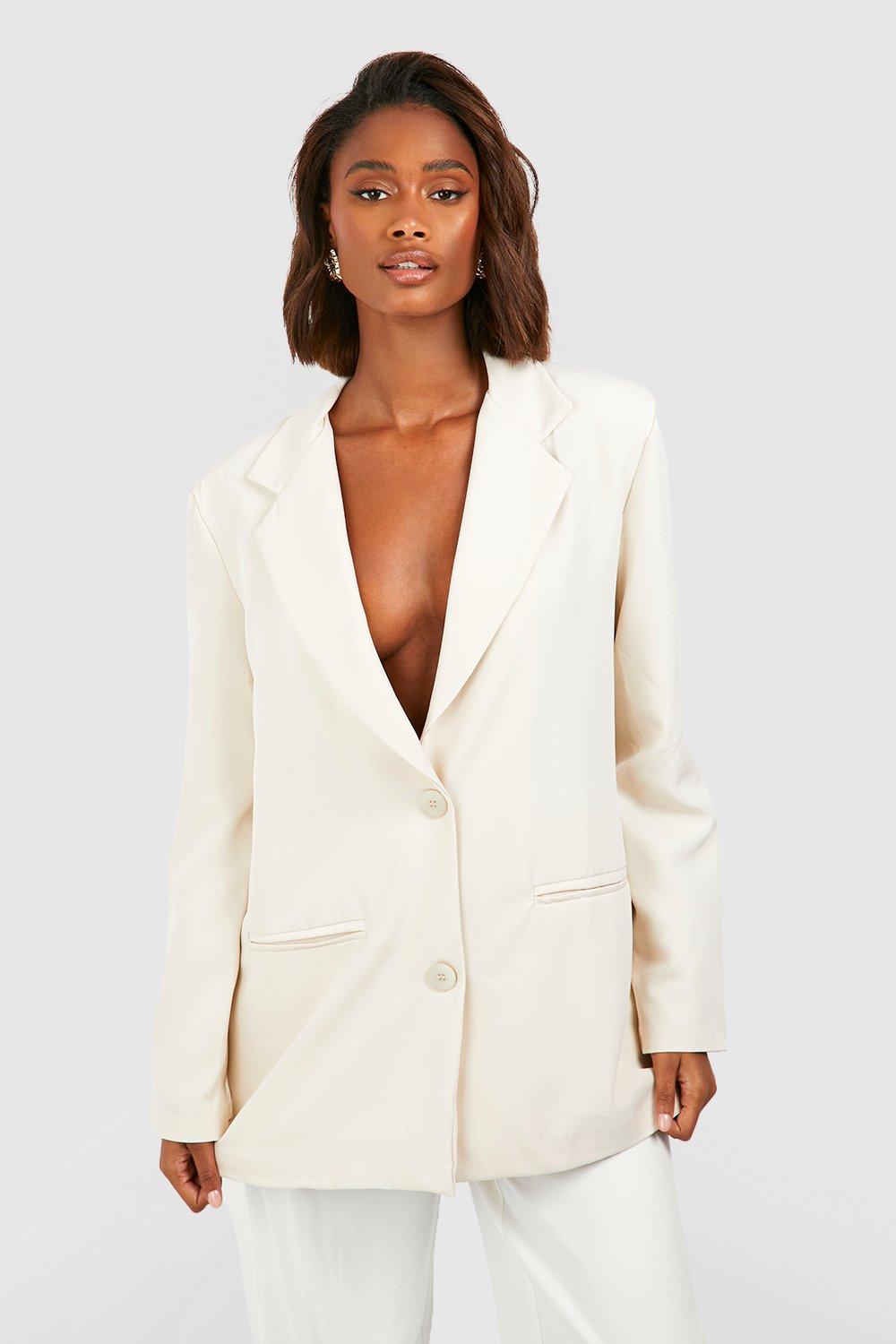 Womens Oversized Tailored Blazer - Beige - 10, Beige