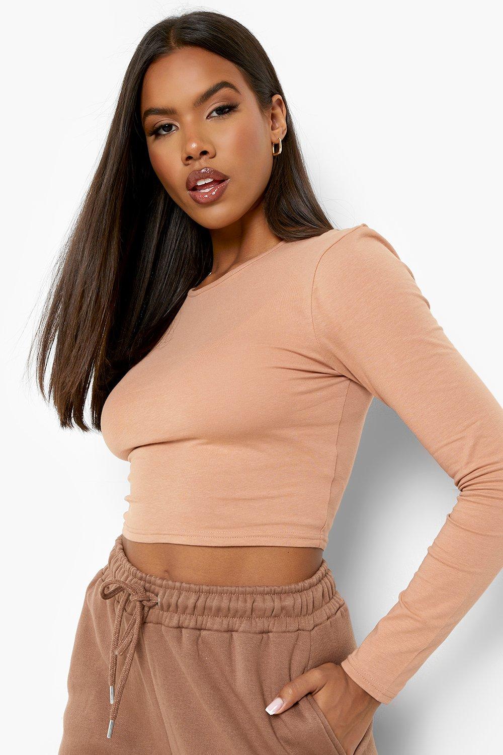 Image of Top a girocollo Basic a maniche lunghe, Beige