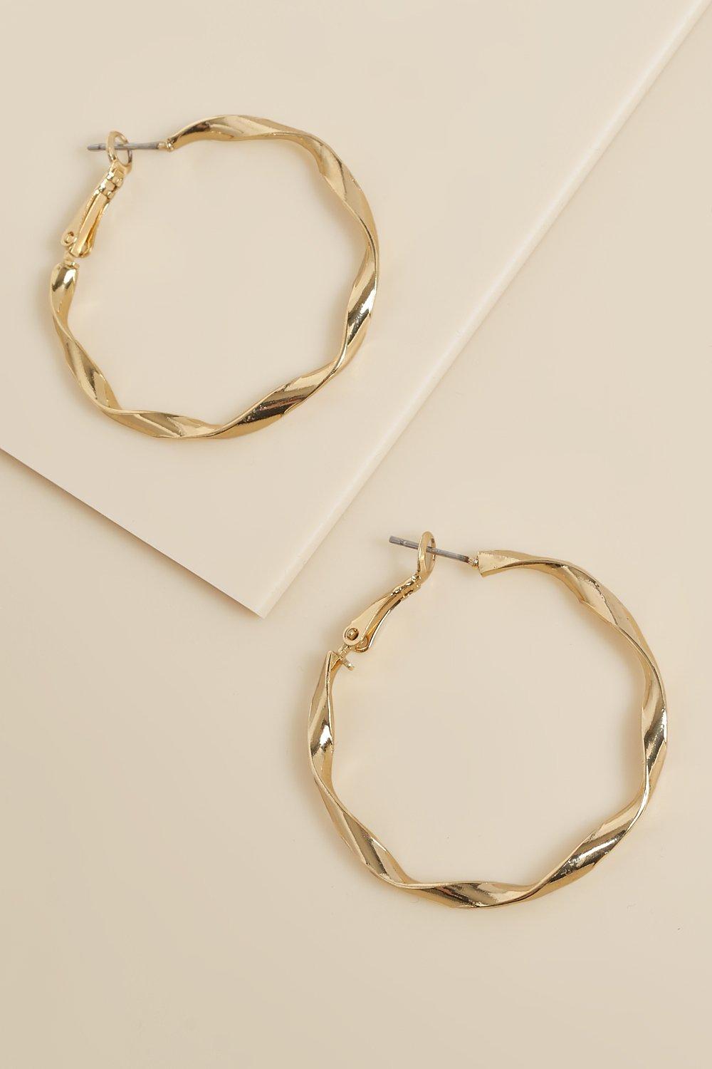 Womens Wave Twist Hoop - Gold - One Size, Gold