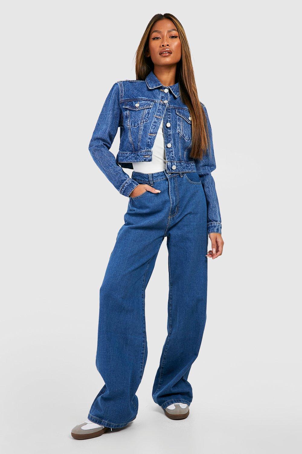 Image of Jeans Basics a vita alta a gamba ampia, Azzurro