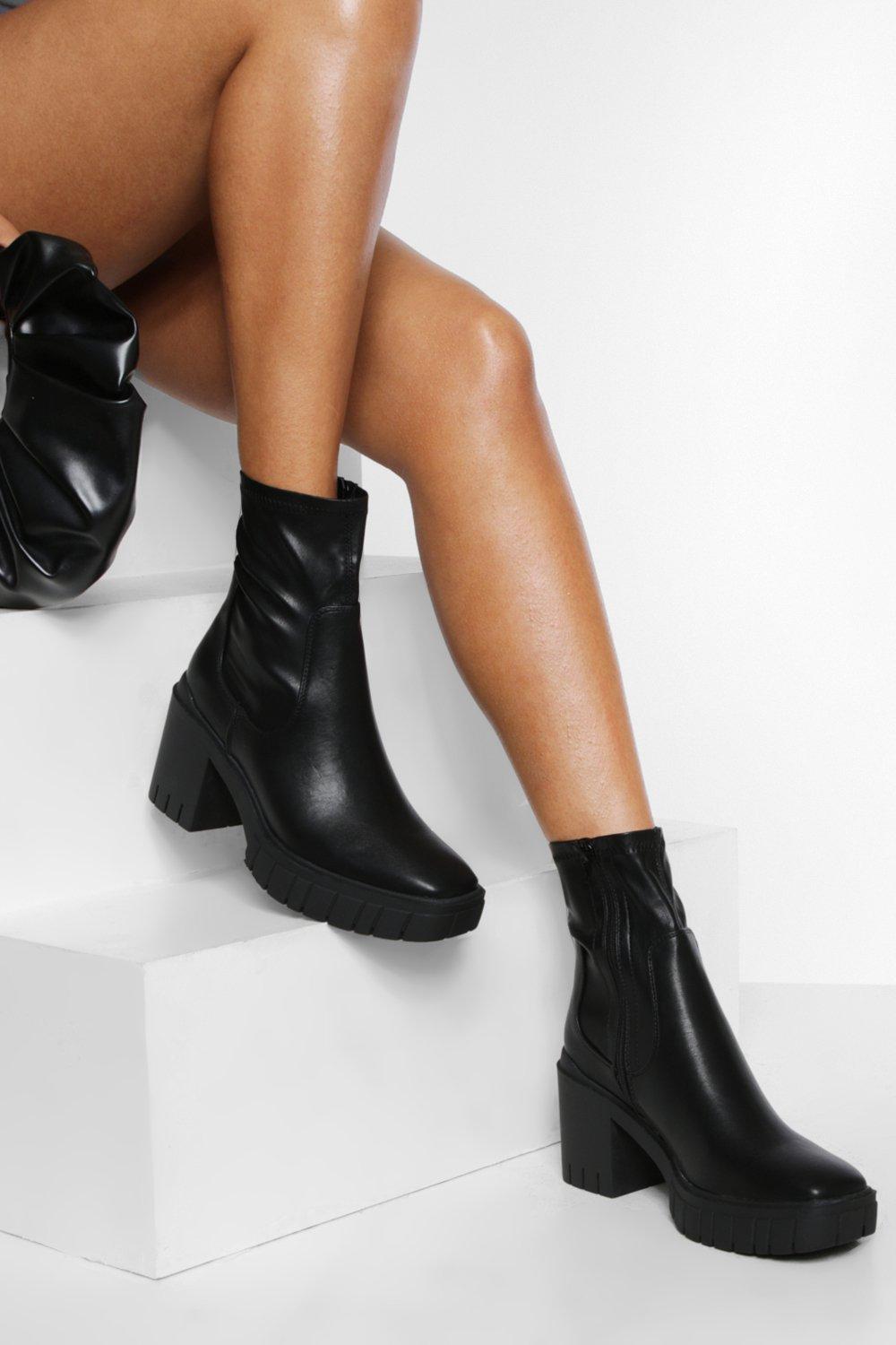 Womens Chunky Sock Boots - Black - 8, Black