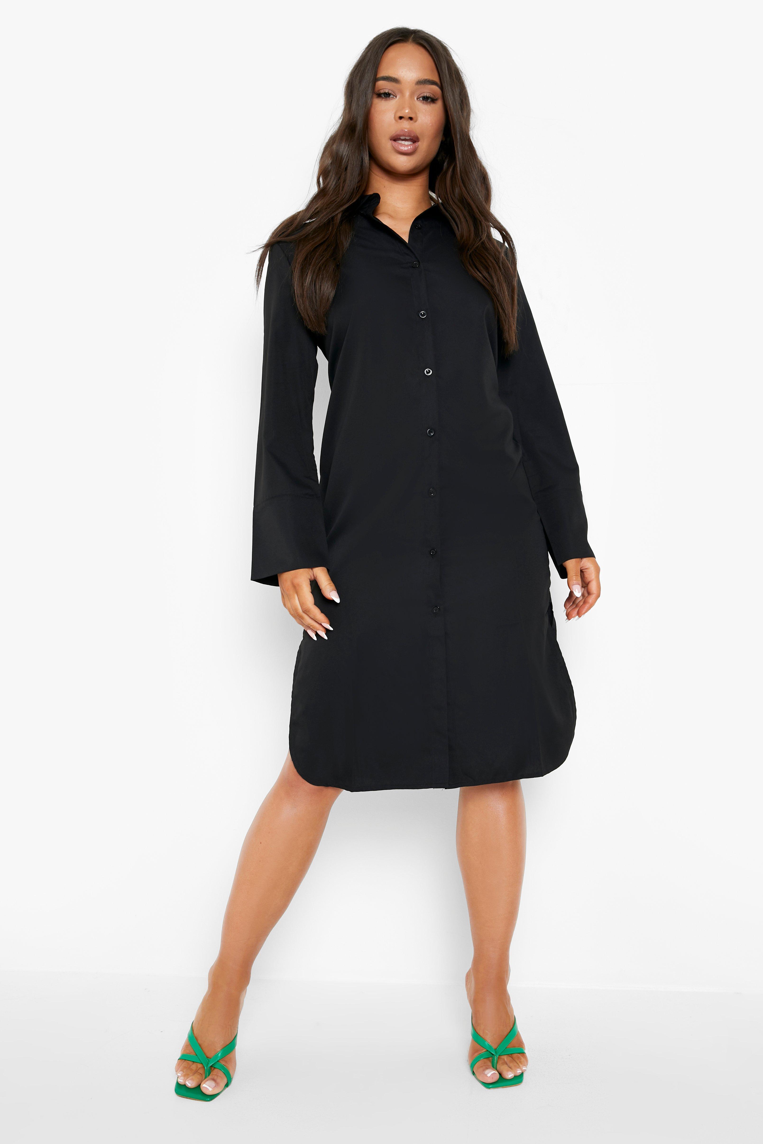 Boohoo Oversized Katoenen Midi Blouse Jurk, Black