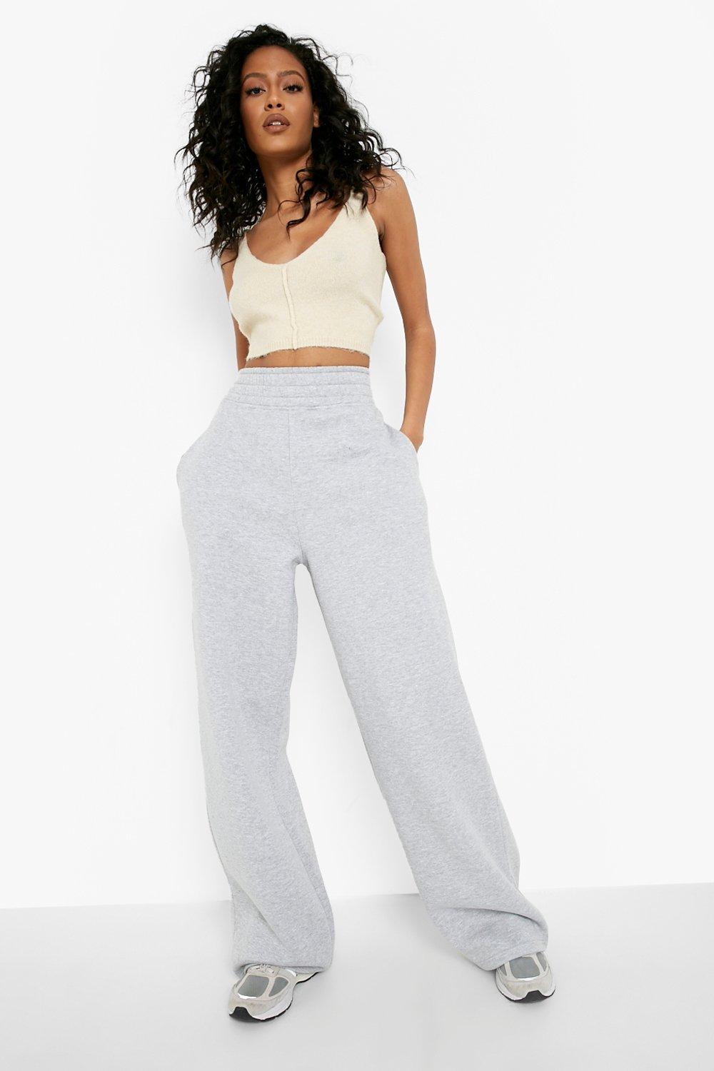 Womens Tall Thick Waistband Wide Leg Joggers - Grey - L, Grey