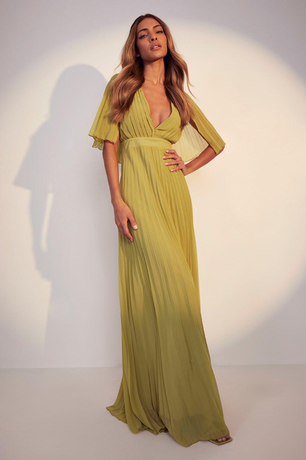 1970s Formal Dress, Evening Gown Photos Womens Pleated Cape Detail Bridesmaid Maxi Dress - Green - 14 $100.00 AT vintagedancer.com
