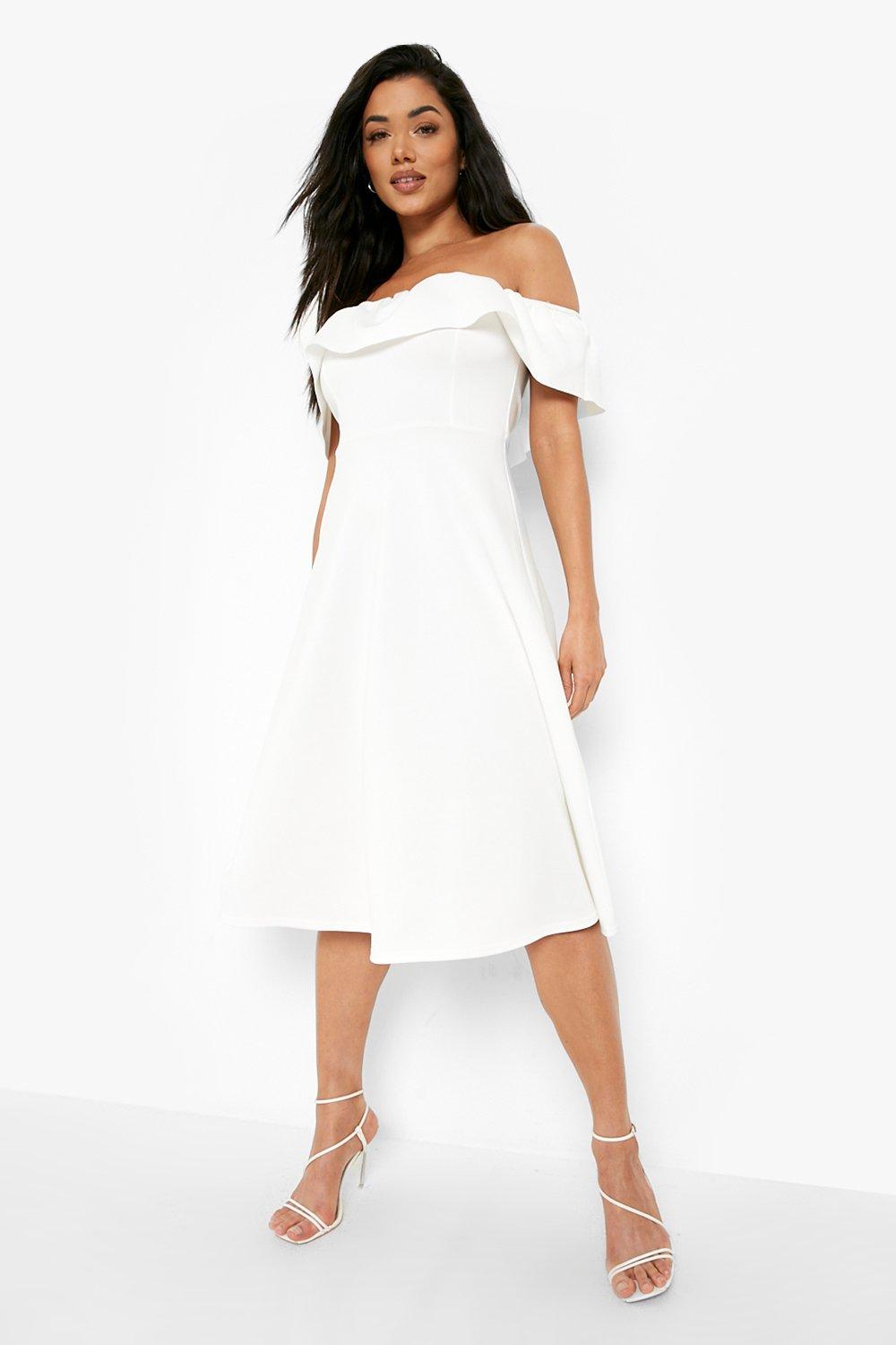 off the shoulder midi skater dress