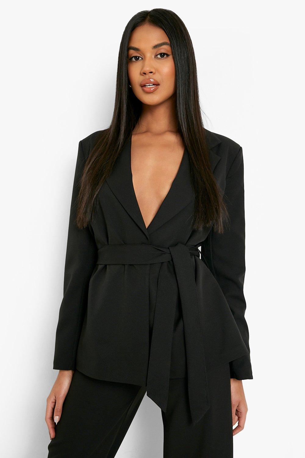 Blazer Cintré À Ceinture Et Décolleté Plongeant - Noir - 36, Noir