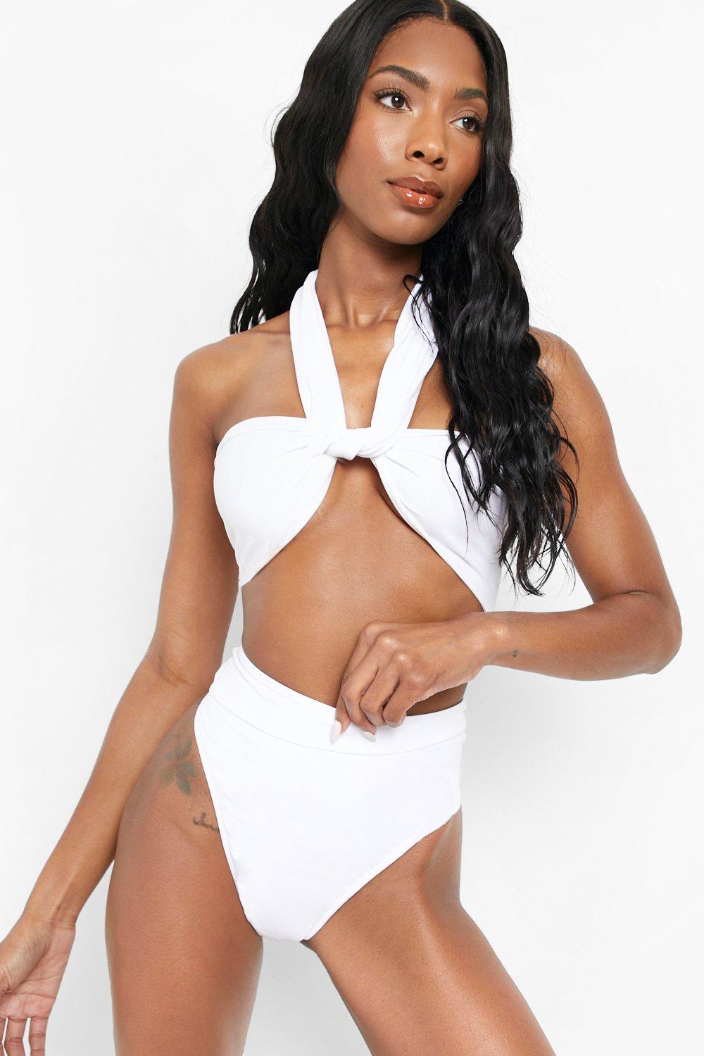 Boohoo High Waisted Bikini Broekje Met Naaddetail, White