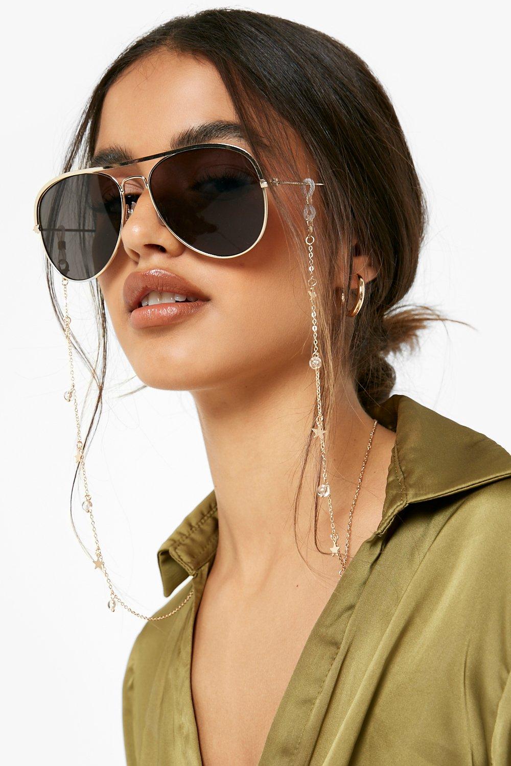 Image of Catena per occhiali da sole decorata con dettagli trasparenti, Metallics