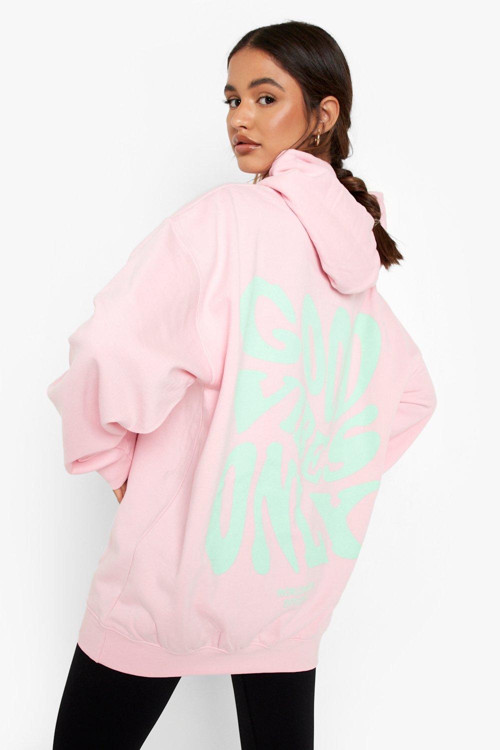 womens good vibes only oversized hoodie - pink - s, pink