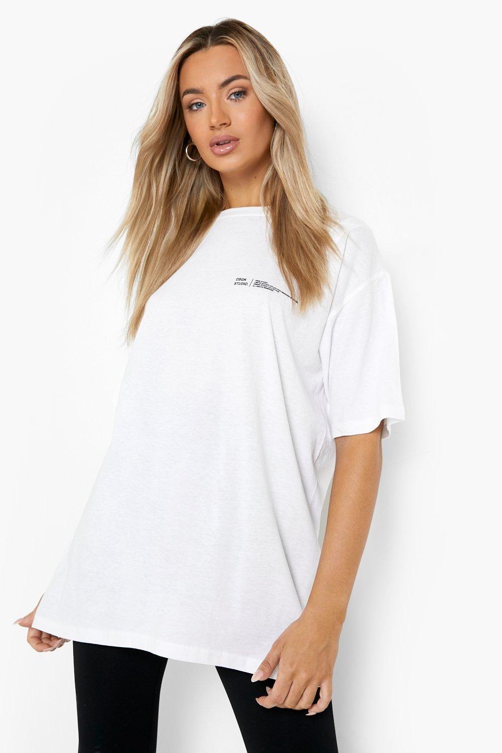 Image of T-shirt oversize con testo stampato, Bianco