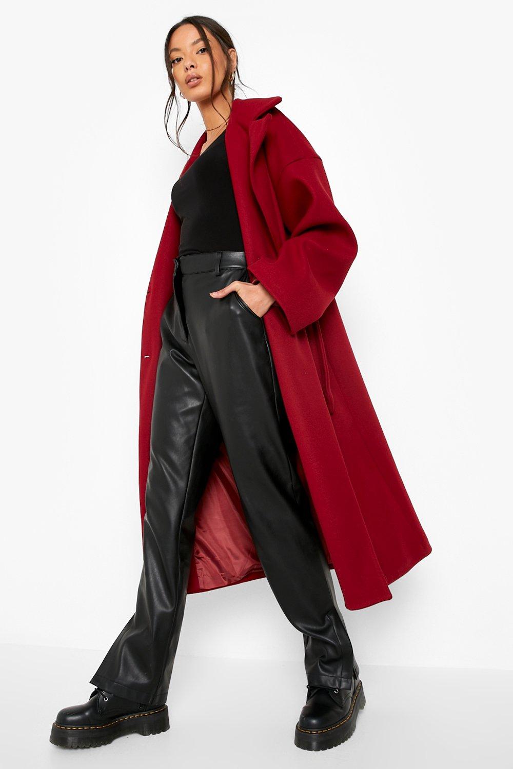 Image of Cappotto effetto lana con cintura e maniche scese, Rosso
