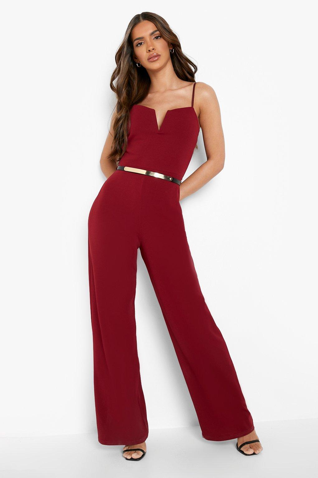 Ruffle Detail Plunge Wide Leg Jumpsuit Boohoo Us